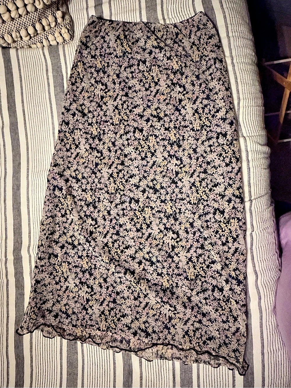 Floral Midi Skirt in Black & Pink Like New